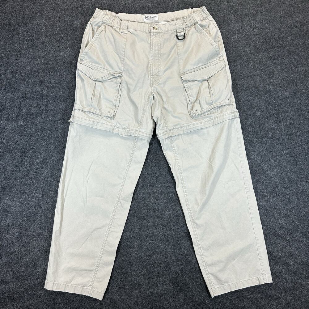 Columbia Convertible Cargo Pants Mens Large Beige Zip Off Hiking Outdoor Fishing